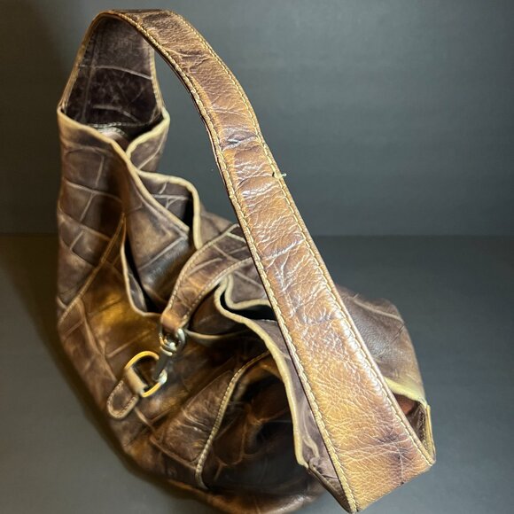 Dooney & Bourke Brown Hobo Chic Croc Embossed Leather Shoulder Bag Handbag Purse - Picture 7 of 15